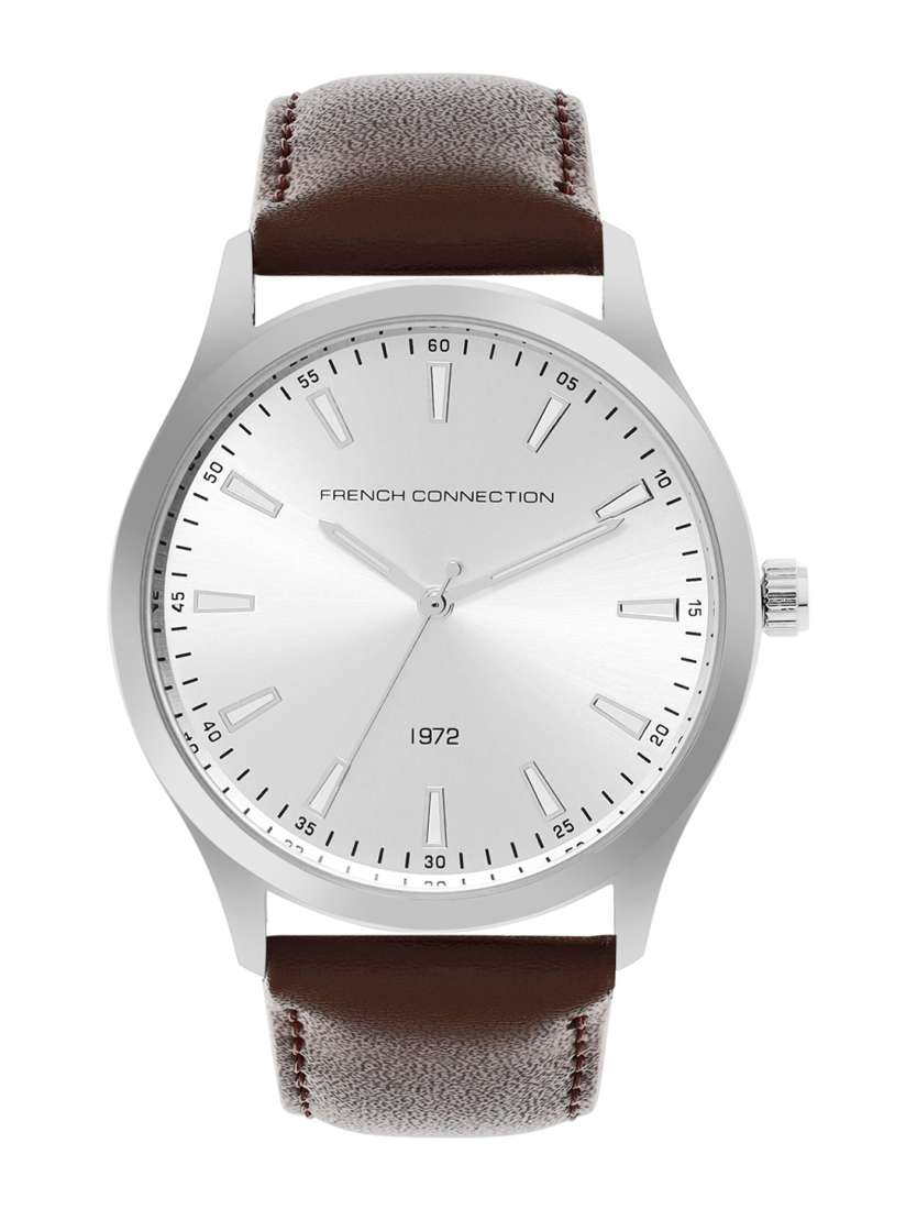 Buy French Connection Men Silver Toned Dial Brown Leather Straps Analogue Watch Watches for Men 20180296 Myntra