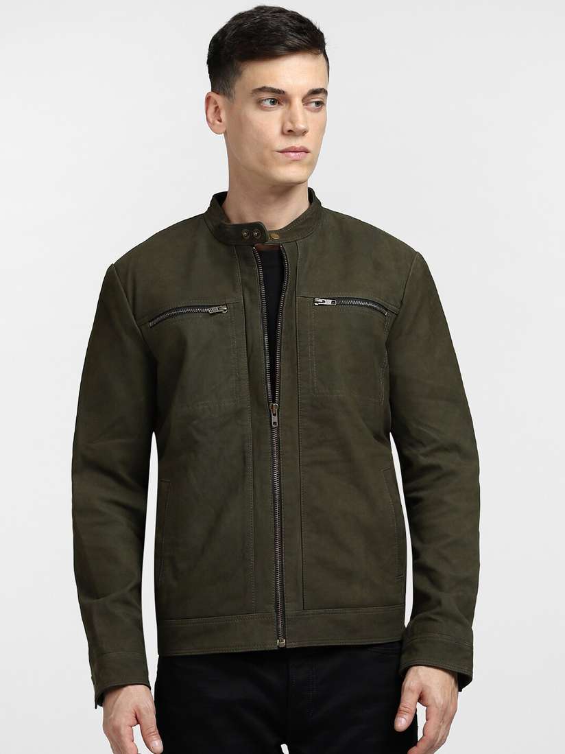 Buy Jack Jones Men Green Leather Tailored Jacket Jackets for