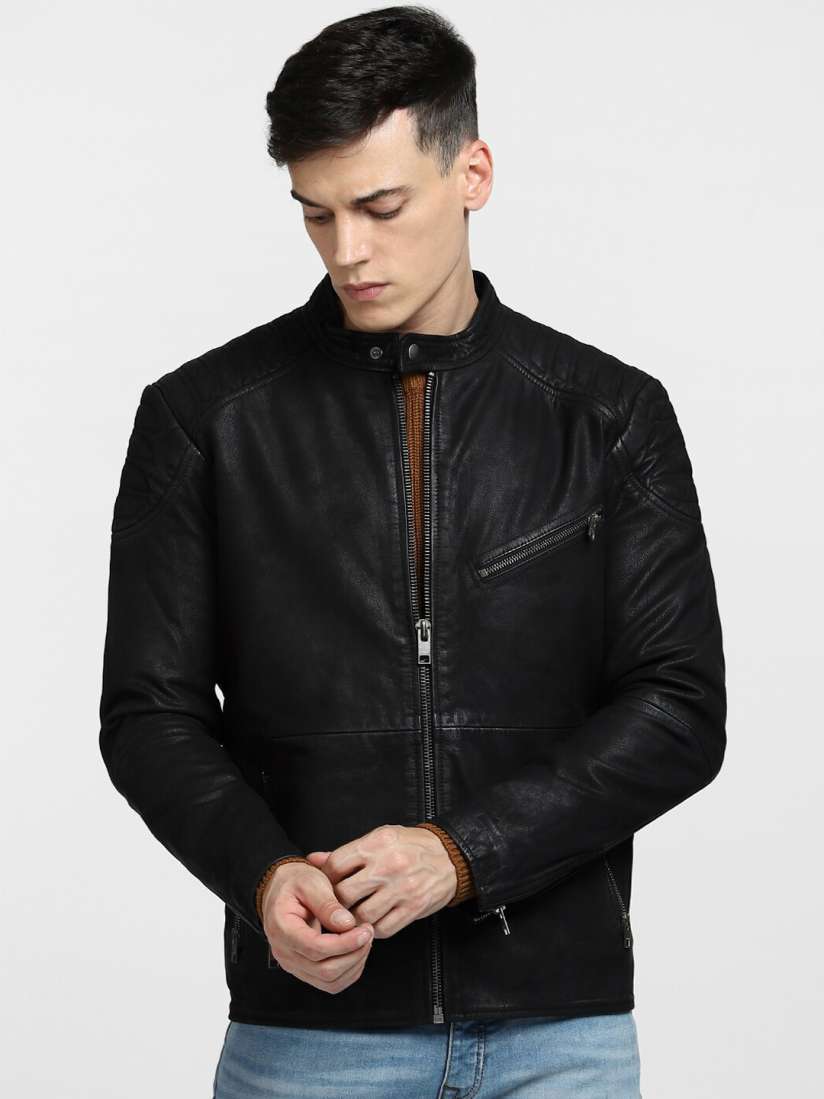 Jack and jones mens leather jacket deals