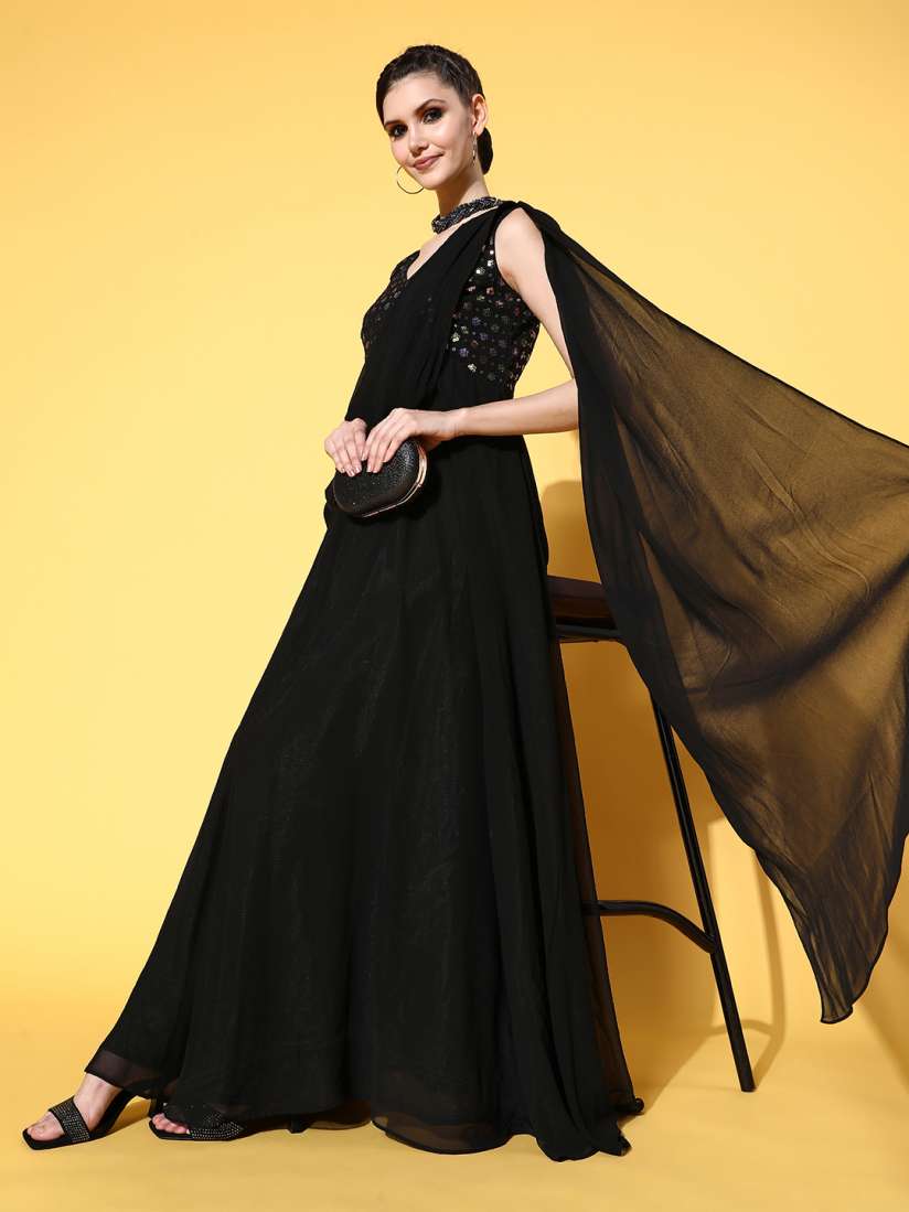 Myntra black gown sale