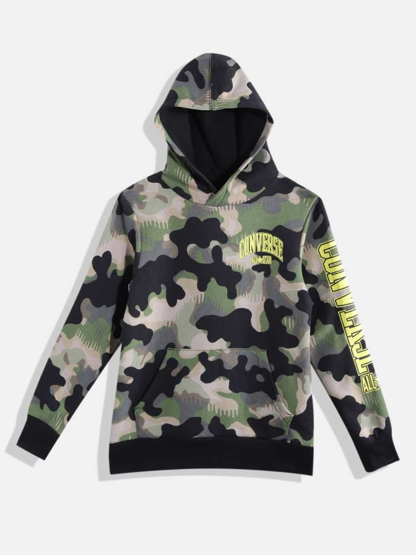 Buy Converse Black Green Camo Fleece Pullover Hoodie Sweatshirts for Boys 20186676 Myntra