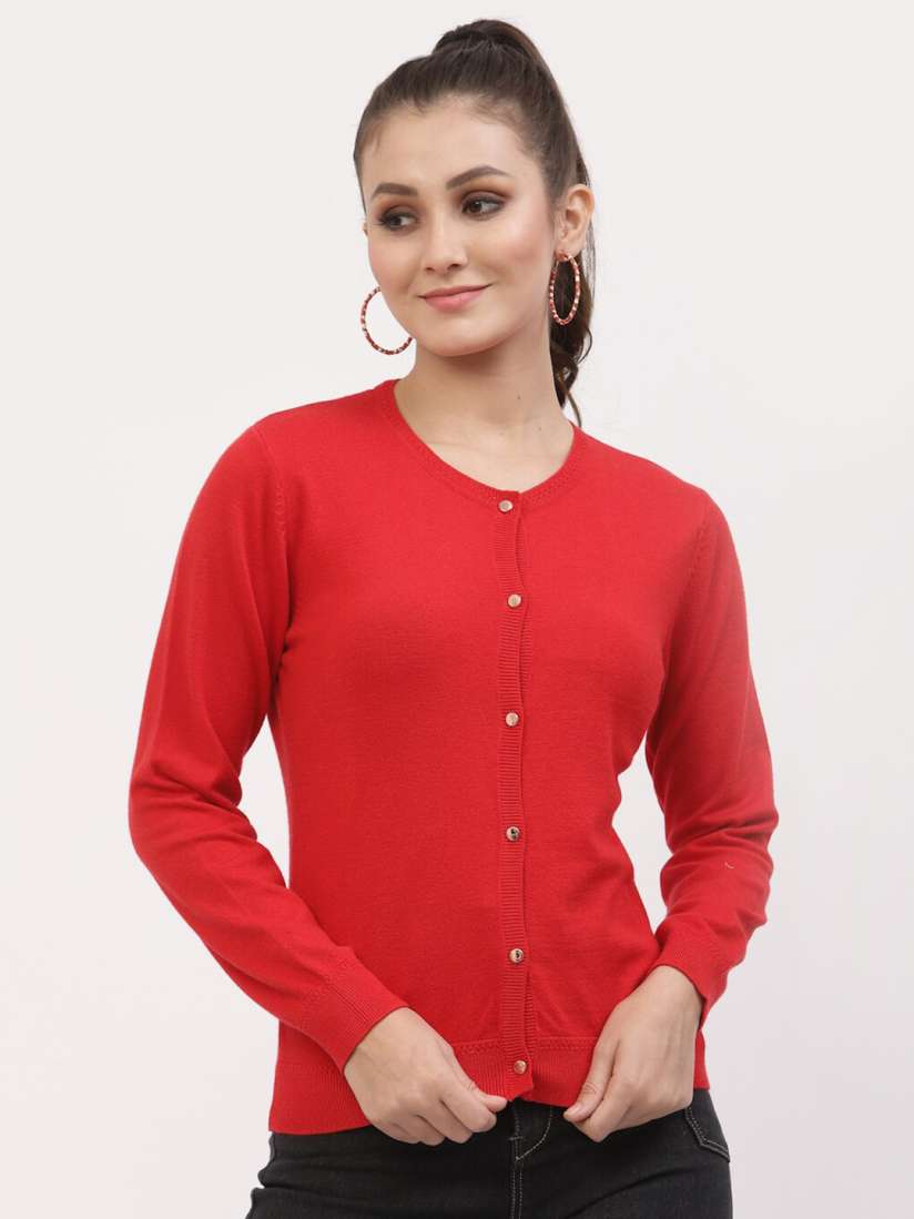 Ladies red cardigan cheap