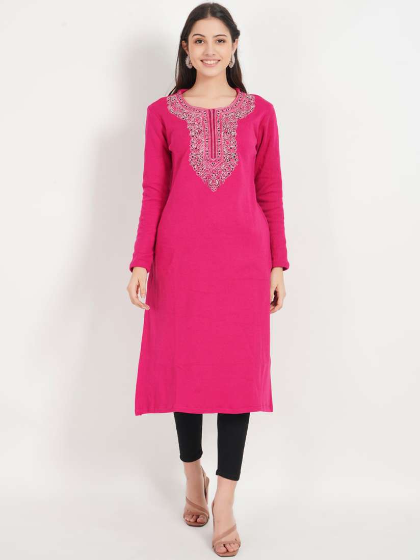 Buy SHEREEN Women Ethnic Embroidered Straight Woolen Kurta Kurtas for Women 20202502 Myntra