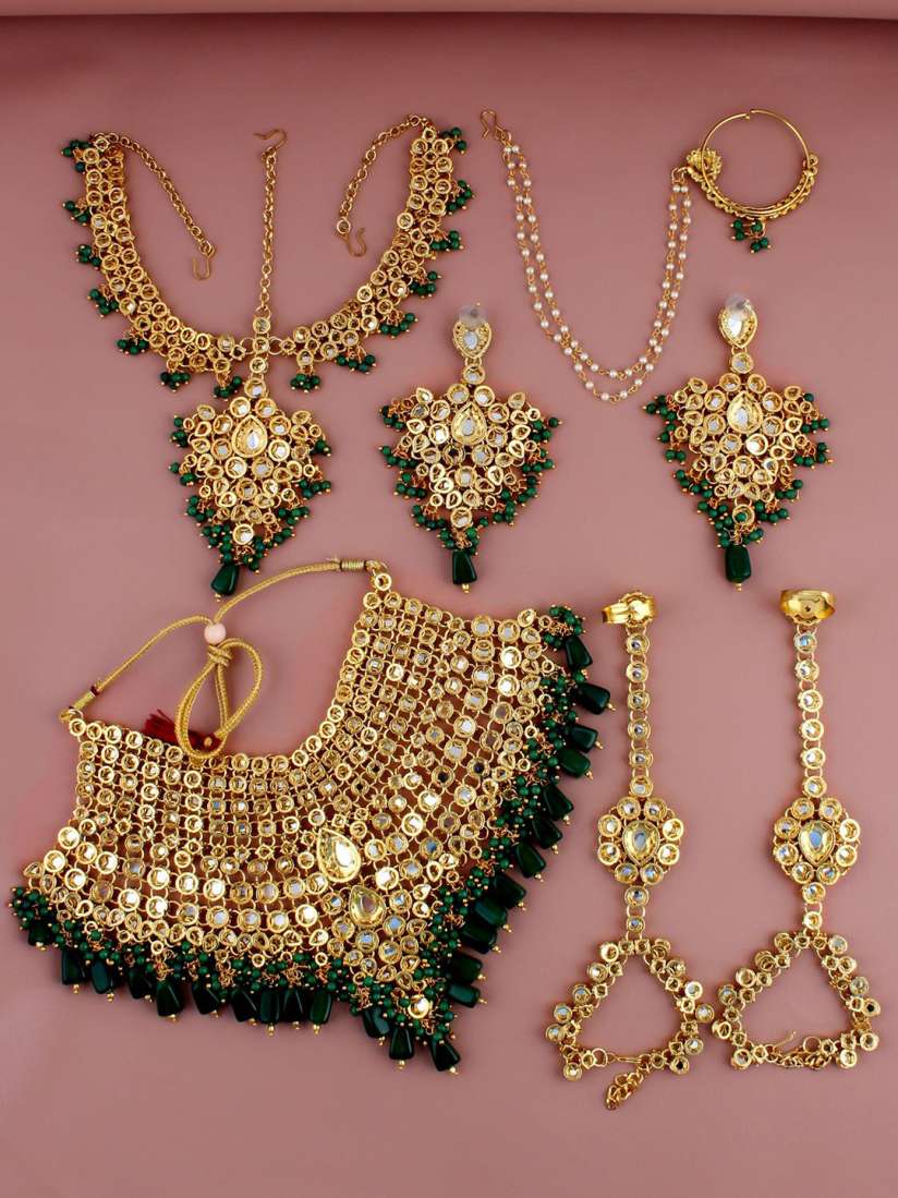 Buy LUCKY JEWELLERY Gold Plated Kundan Studded Beaded Choker Bridal Jewellery Set Jewellery Set for Men 20209836 Myntra