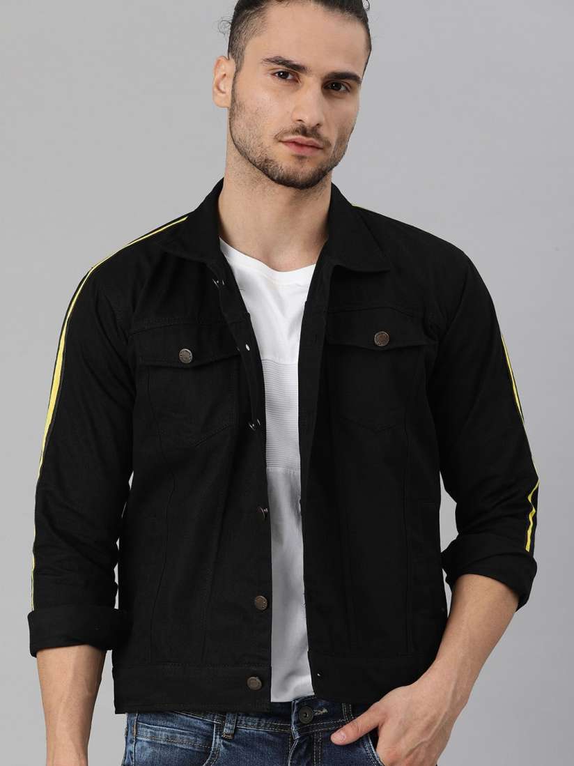 Black denim jacket mens myntra hot sale