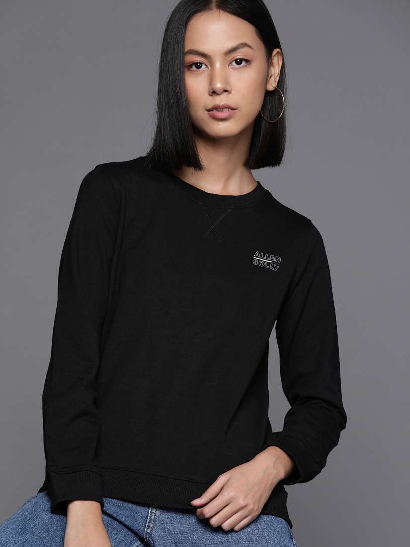 Buy Allen Solly Woman Women Black Pure Cotton Sweatshirt Sweatshirts for Women 20211678 Myntra