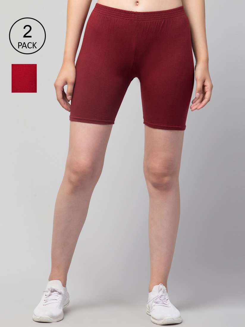 Red cotton biker shorts clearance