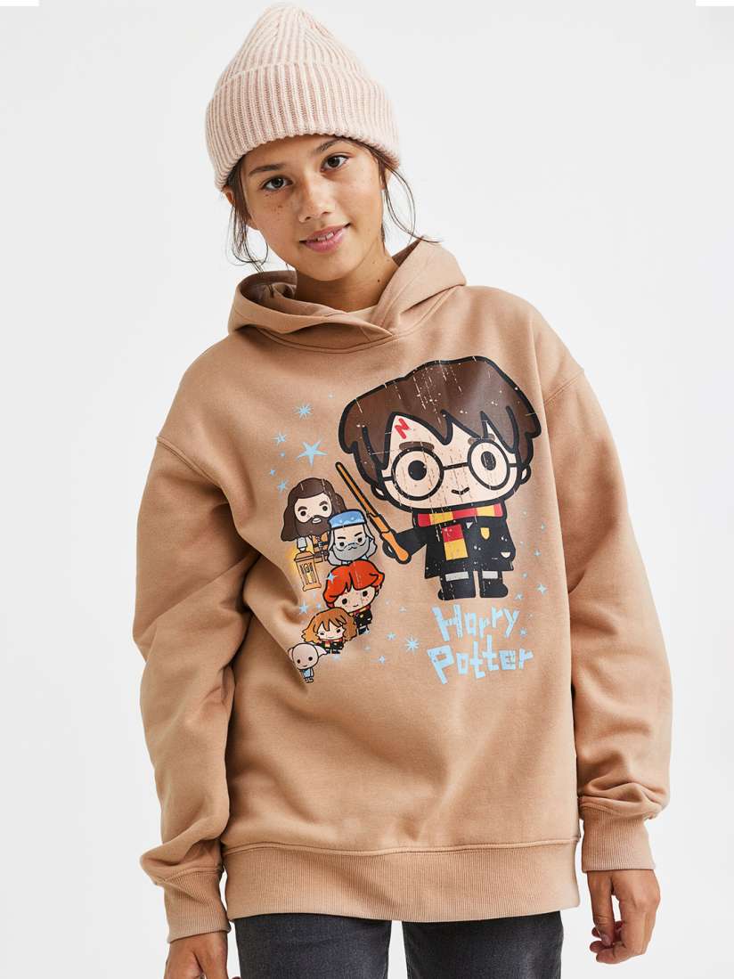 Buy H M Girls Beige Harry Potter Printed Oversized Printed Hoodie Sweatshirts for Girls 20225274 Myntra