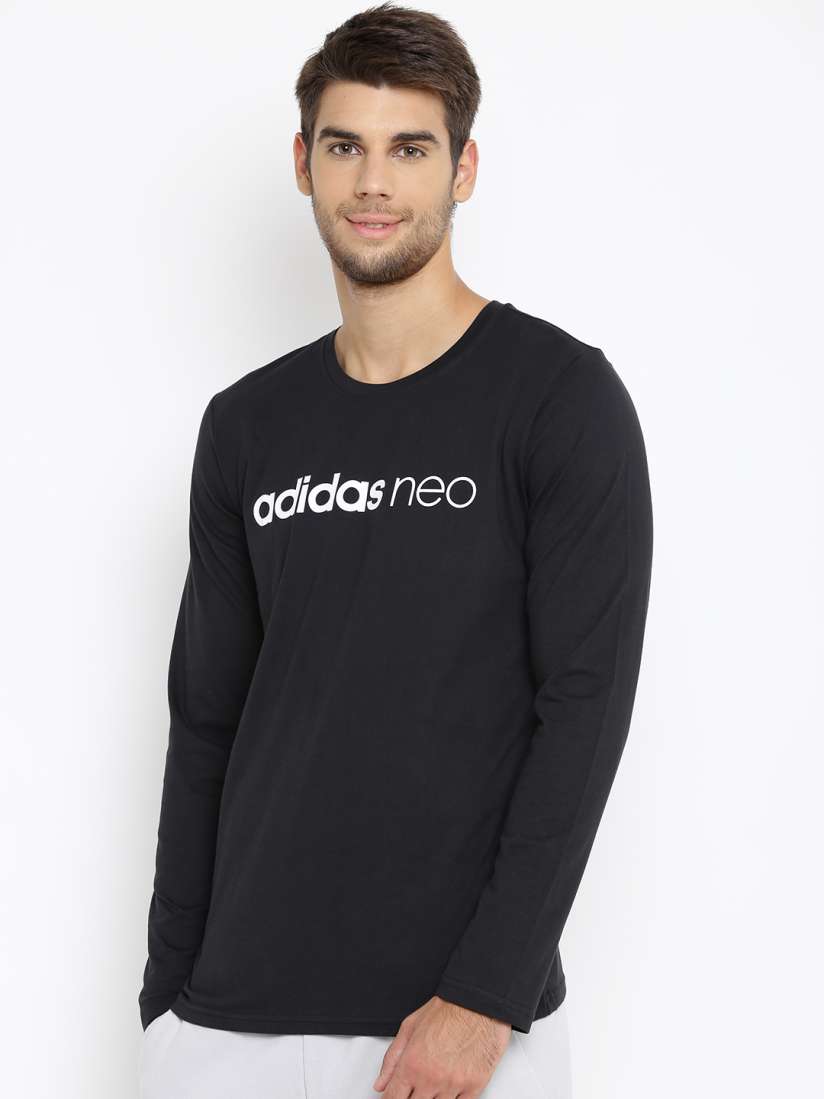 Buy ADIDAS NEO Men Black CE Long Sleeve Solid Round Neck Pure Cotton T shirt Tshirts for Men 2022781 Myntra