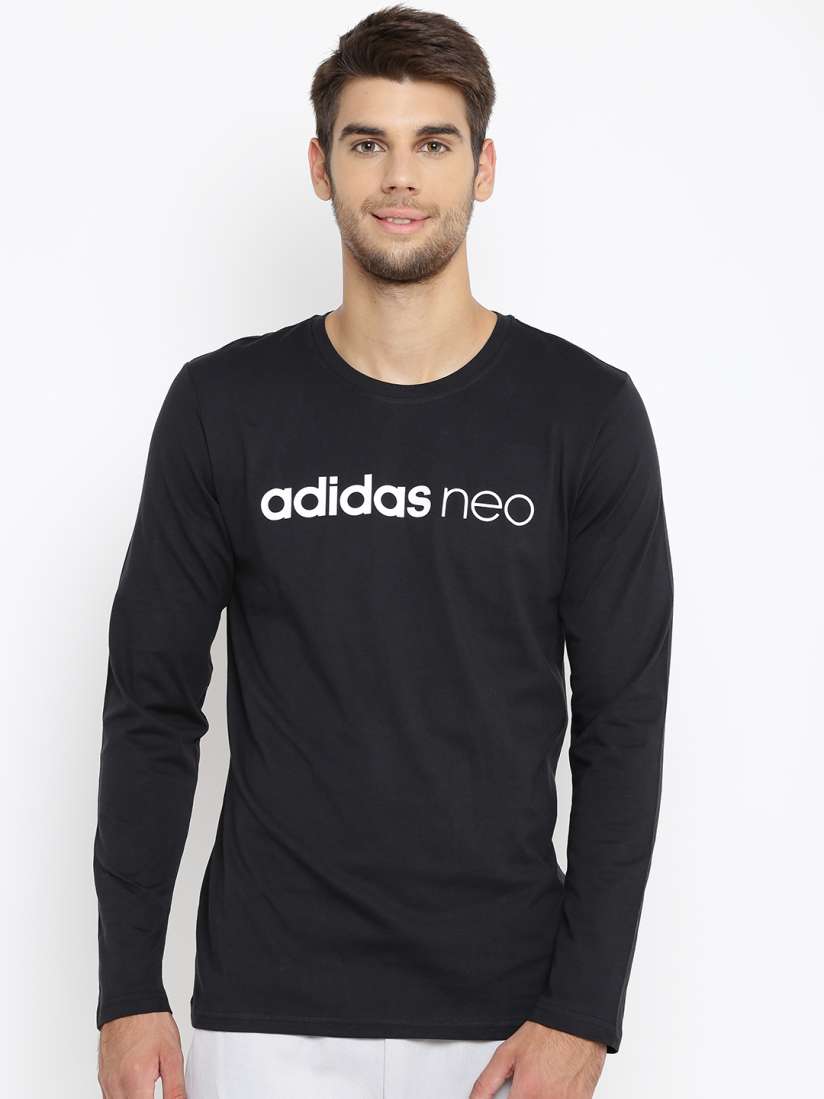 Buy ADIDAS NEO Men Black CE Long Sleeve Solid Round Neck Pure Cotton T shirt Tshirts for Men 2022781 Myntra