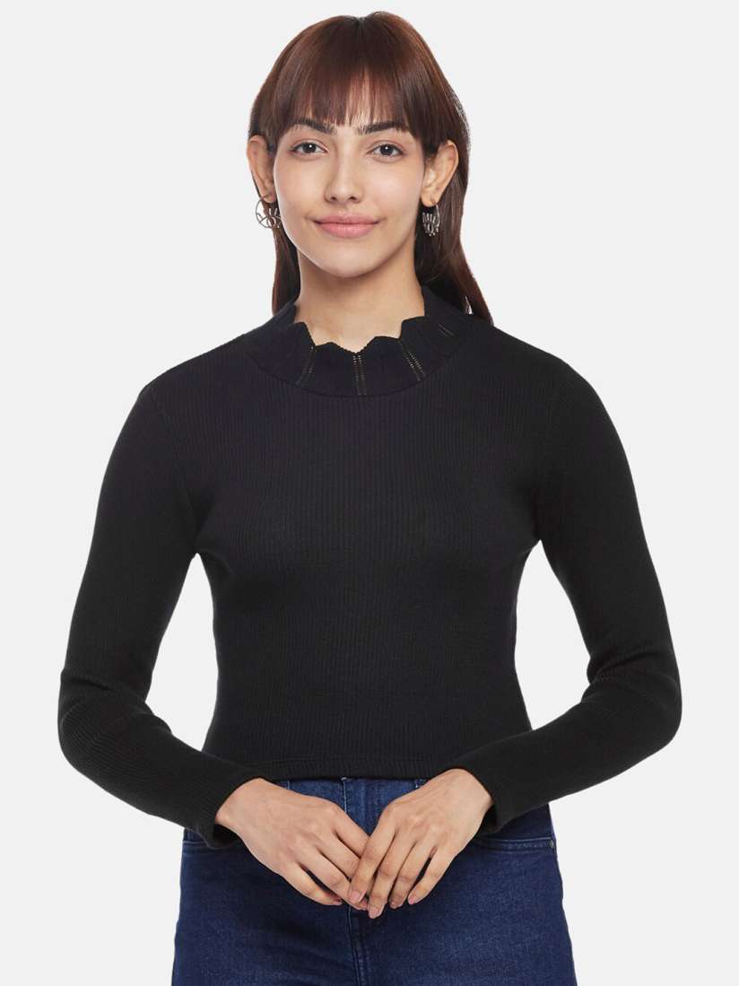 Buy People Black Solid Top Tops for Women 20230798 Myntra