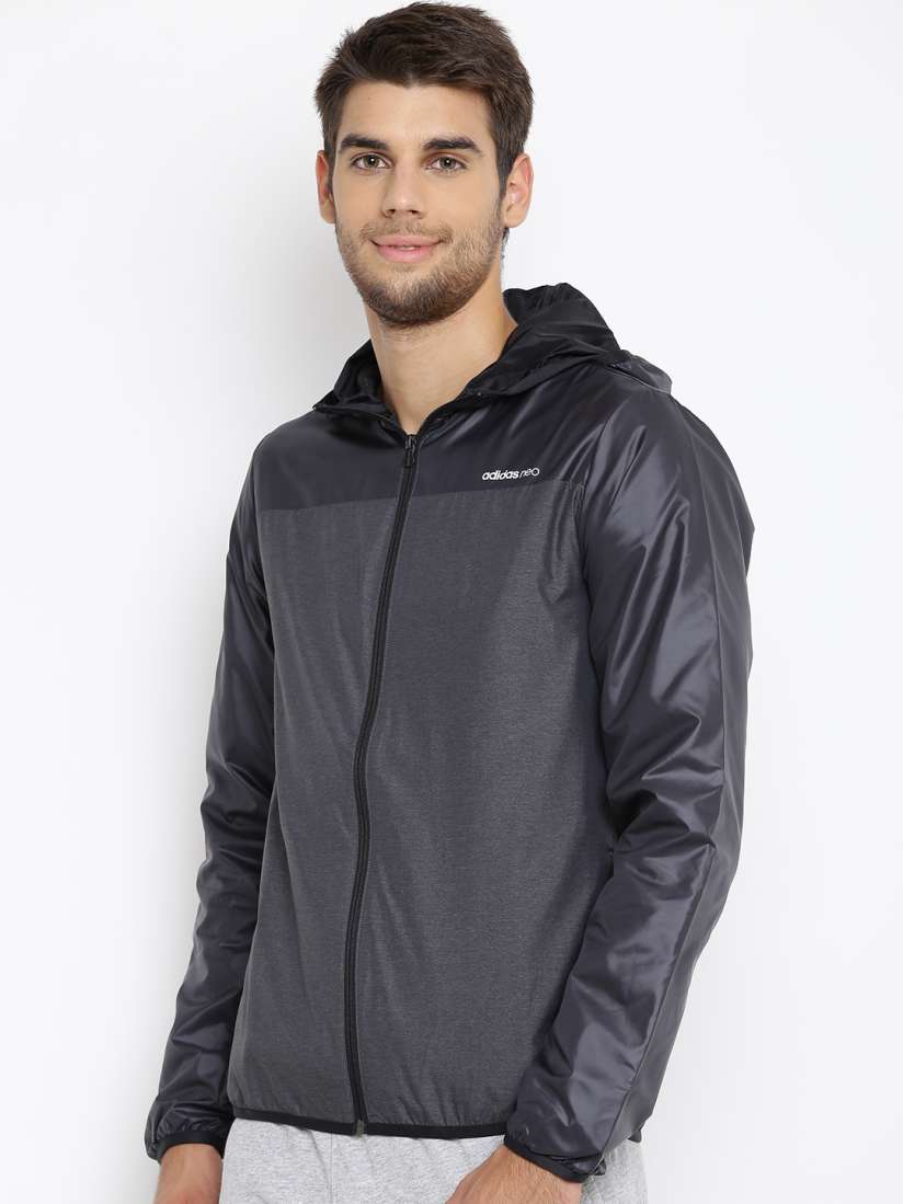 Buy ADIDAS NEO Men Charcoal Grey CE WindBreaker Solid Hooded Sporty Jacket Jackets for Men 2023143 Myntra