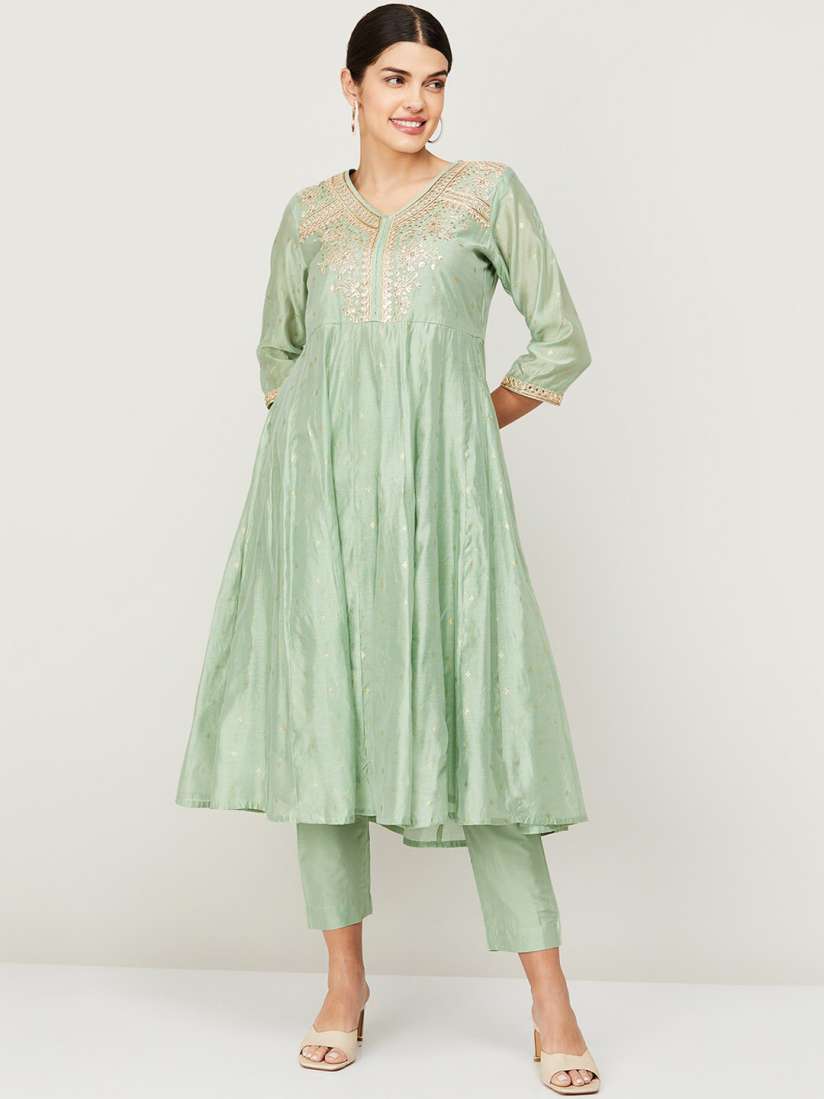 Buy Melange by Lifestyle Women Green Embroidered Anarkali Kurta with Trousers With Dupatta Kurta Sets for Women 20234422 Myntra