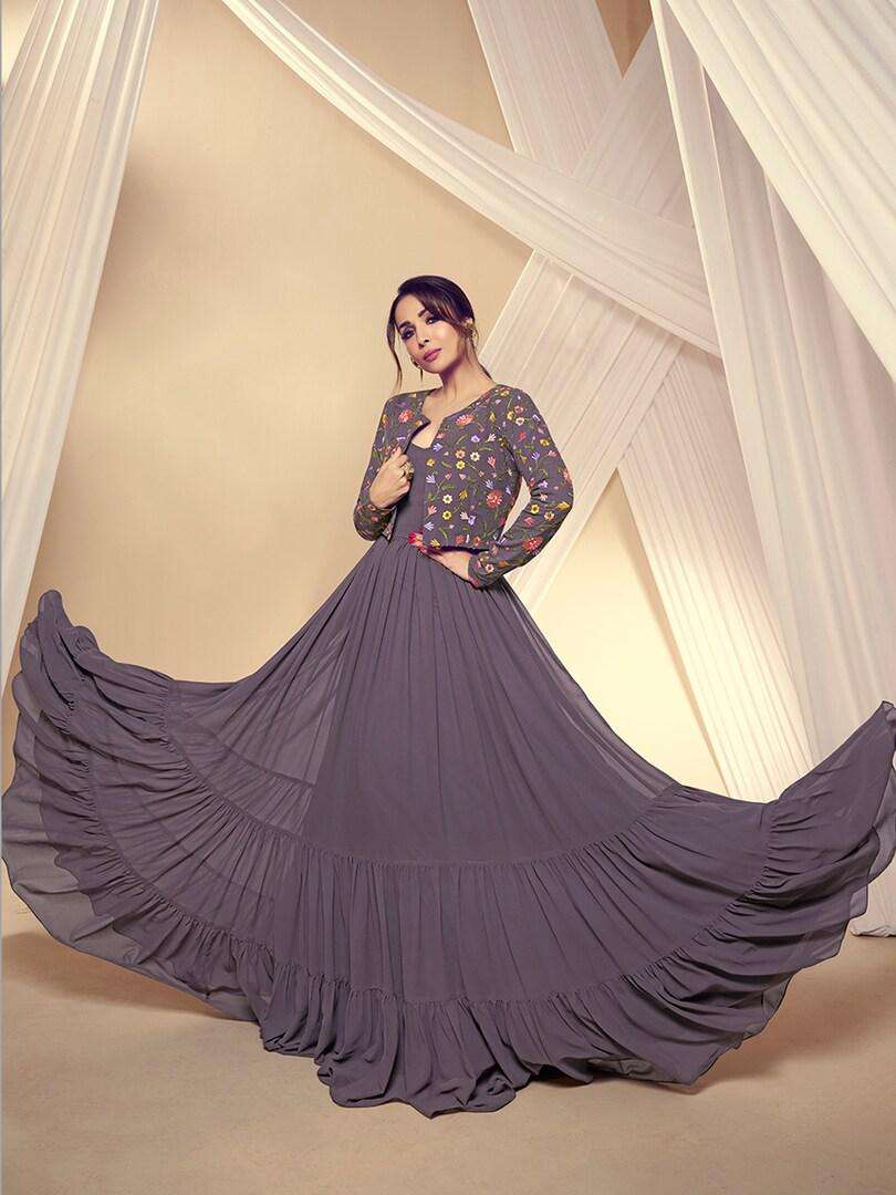 Buy Inddus Shoulder Straps Maxi Ethnic Dresses with Floral Embroidered Jacket Ethnic Dresses for Women 24275370 Myntra