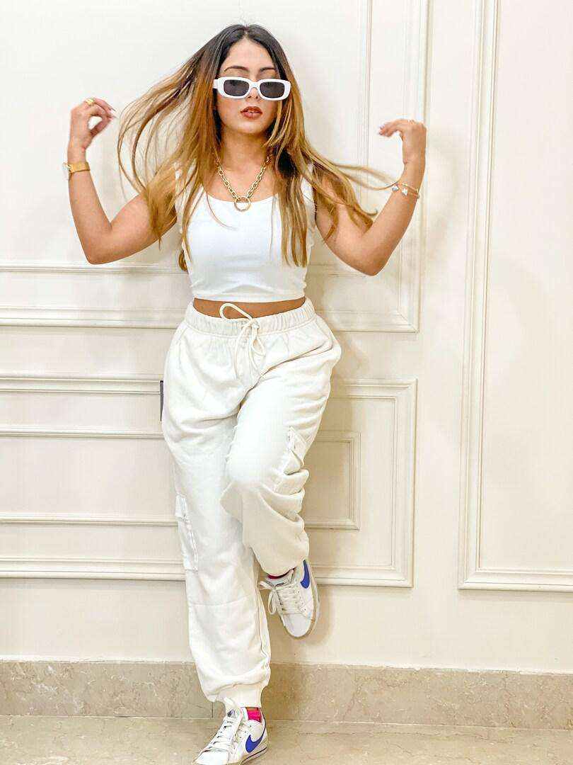 White cropped joggers cheap