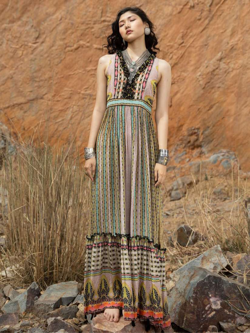 Buy Bhanuni Printed Striped Maxi Dress Dresses for Women 30213152 Myntra