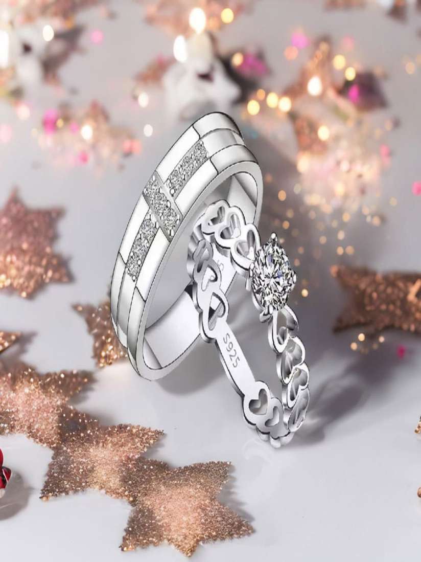 Buy UNIVERSITY TRENDZ Set Of 2 Silver Plated CZ Studded Couple Rings Ring for Unisex 30557533 Myntra
