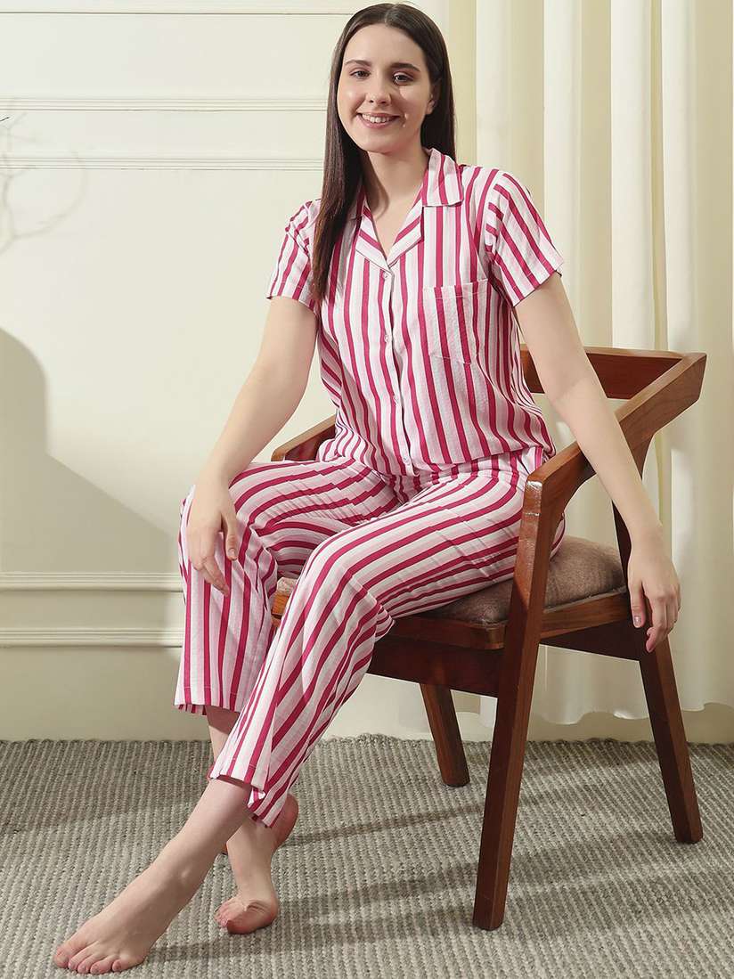 Striped night suit for ladies