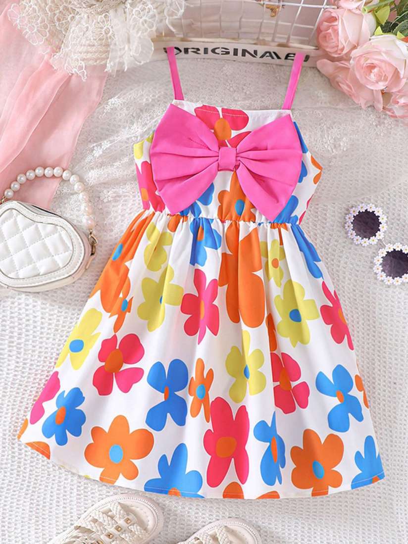 Buy INCLUD girls Floral Print Bow Applique Sleeveless Fit Flare pure polyester dress Dresses for Girls 30569914 Myntra