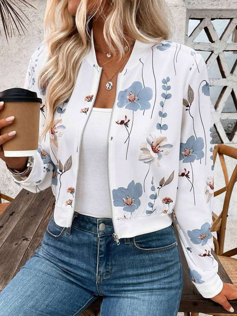 Floral bomber jacket womens top