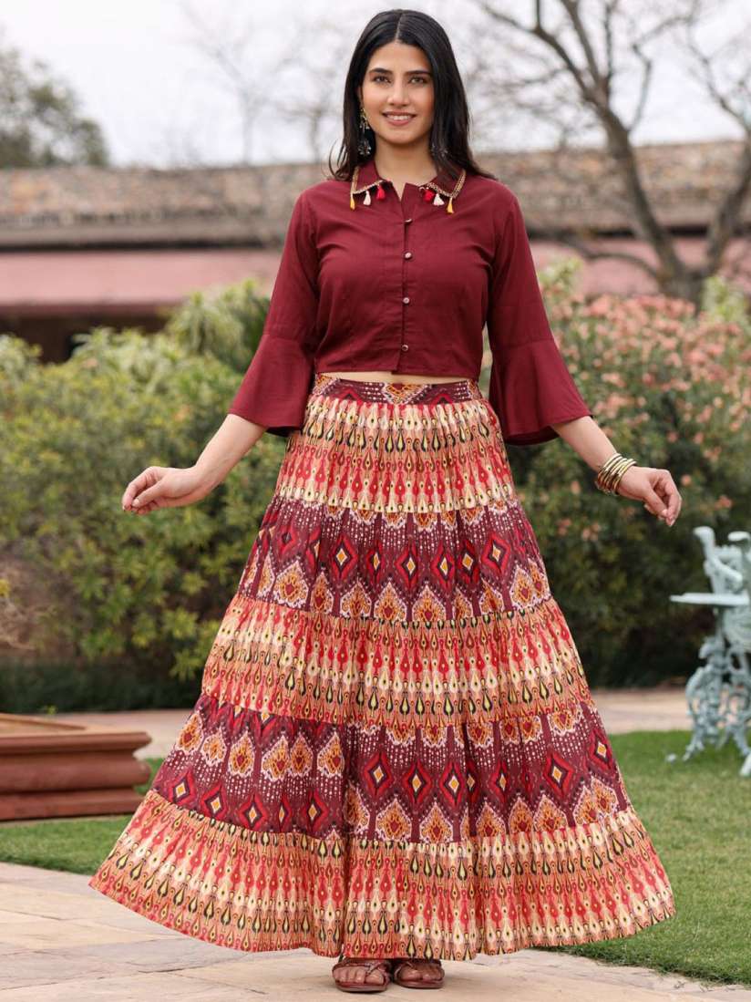 Long skirt with collared shirt sales