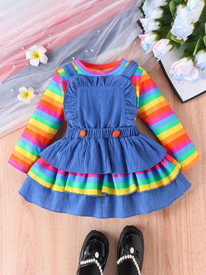 Buy INCLUD Girls Pure Cotton Pinafore Dress With Striped Top Dresses for Girls 30587107 Myntra