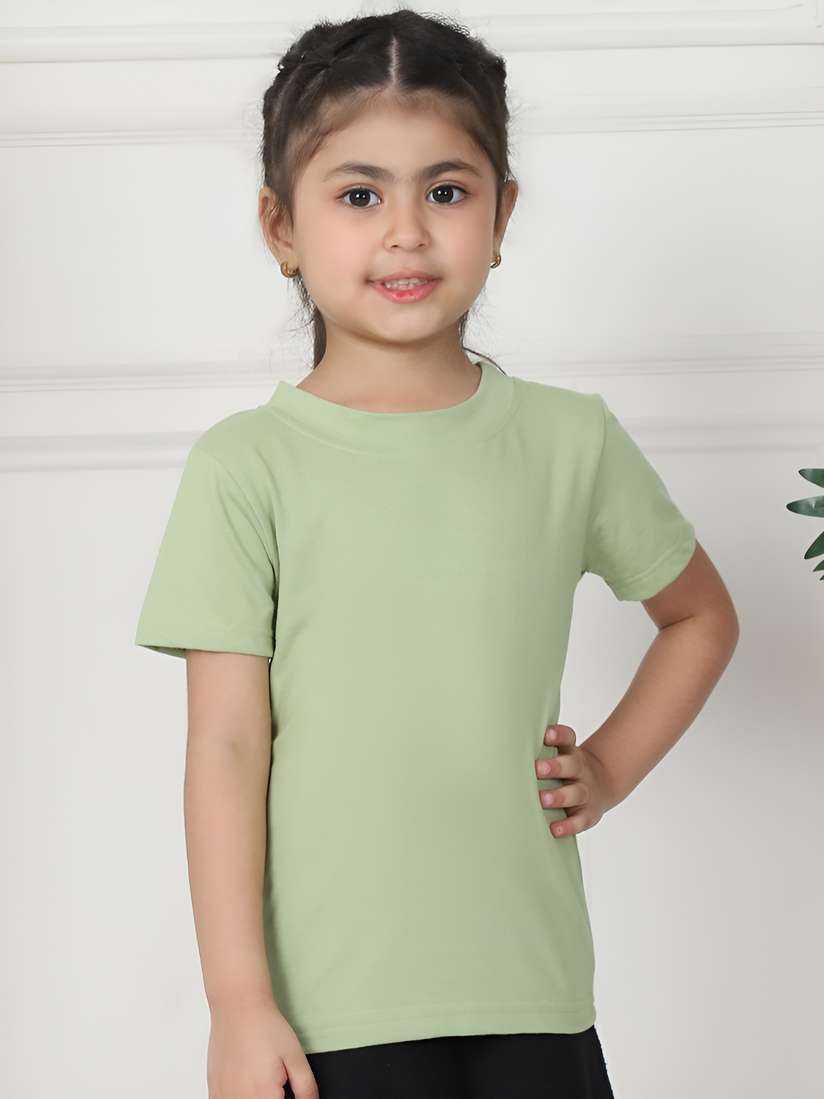 Buy MINI MING Girls Solid Round Neck Cotton T-Shirt Tshirts - Main Image