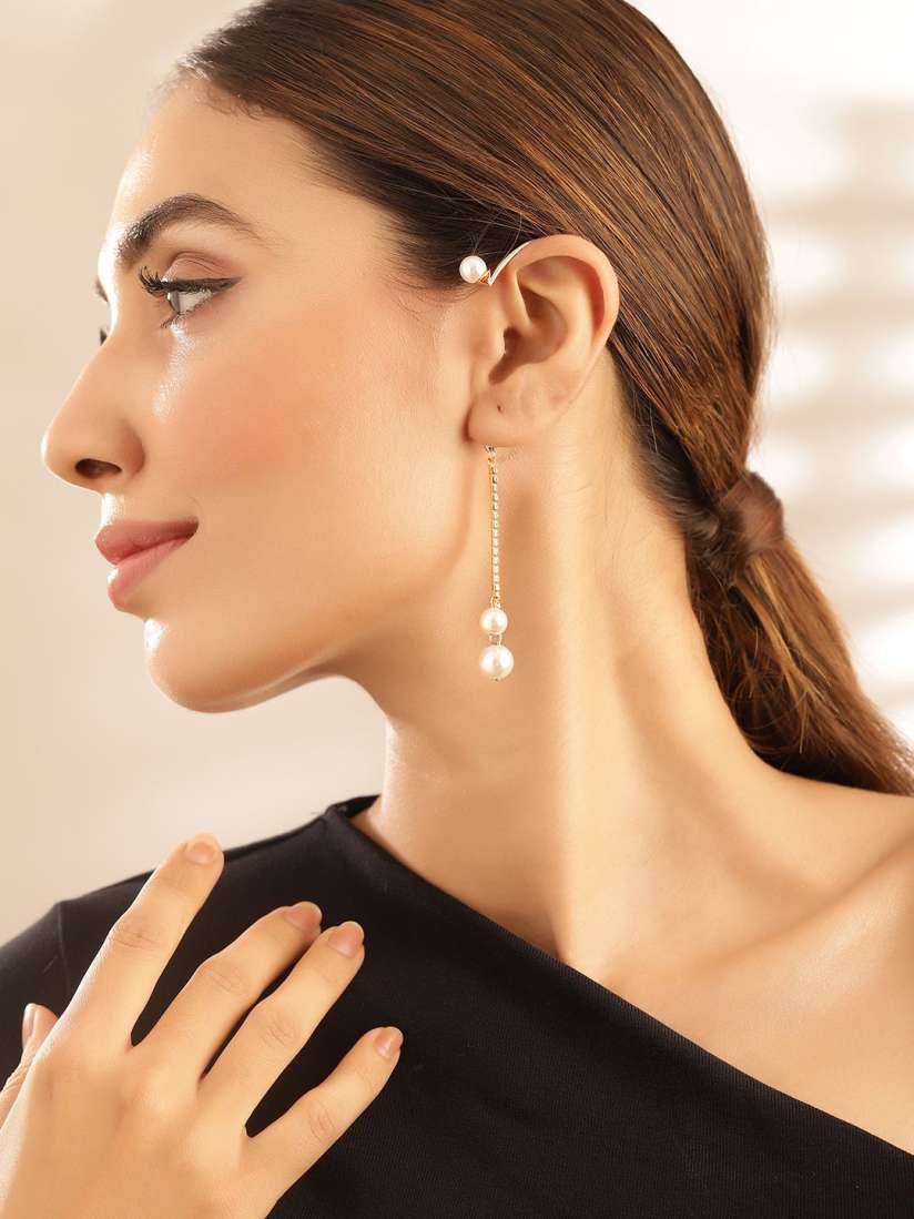 Buy Priyaasi Gold Plated Pearl Beaded Contemporary Ear Cuff Earrings for Women 30606031 Myntra