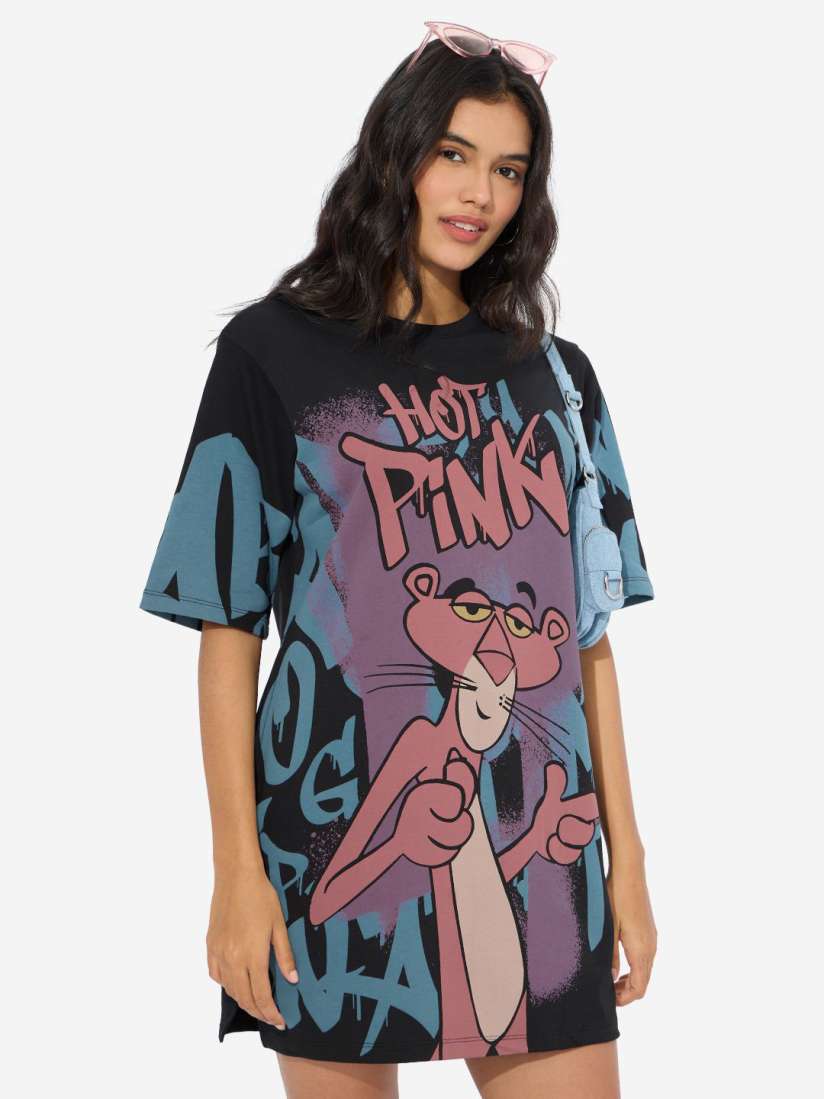 Buy The Souled Store Pink Panther Hot Pink Printed Oversized Pure Cotton T shirt Dress Dresses for Women 30599510 Myntra