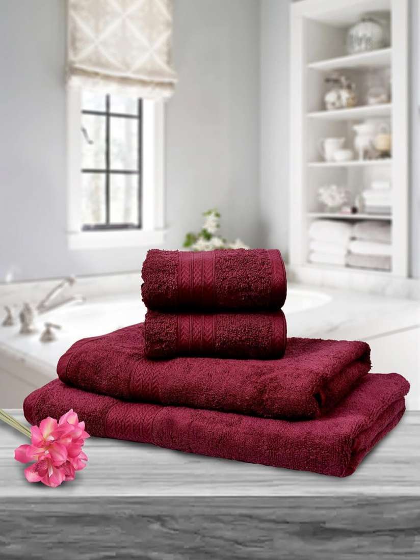 Buy BOMBAY DYEING Tulip Maroon 4 Pieces Pure Cotton 450 GSM Towel Set Towel Set for Unisex 30638058 Myntra