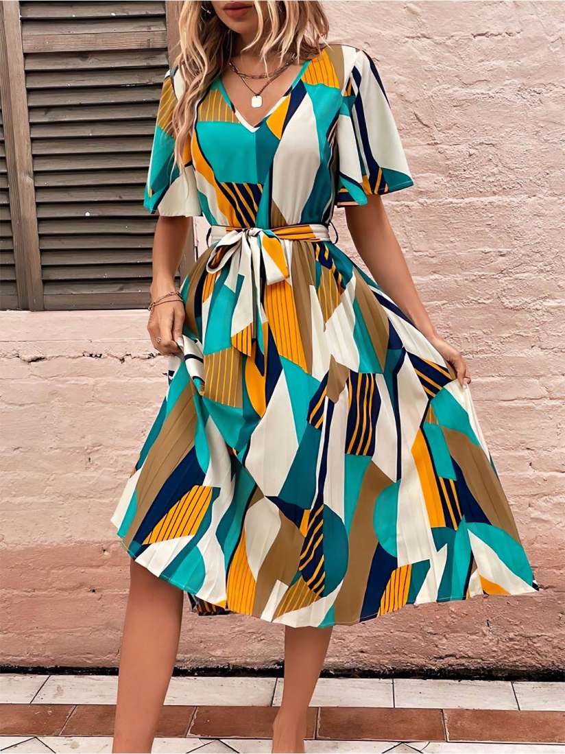 Buy Femvy Print Bell Sleeve Applique Crepe Fit Flare Dress Dresses for Women 30622383 Myntra