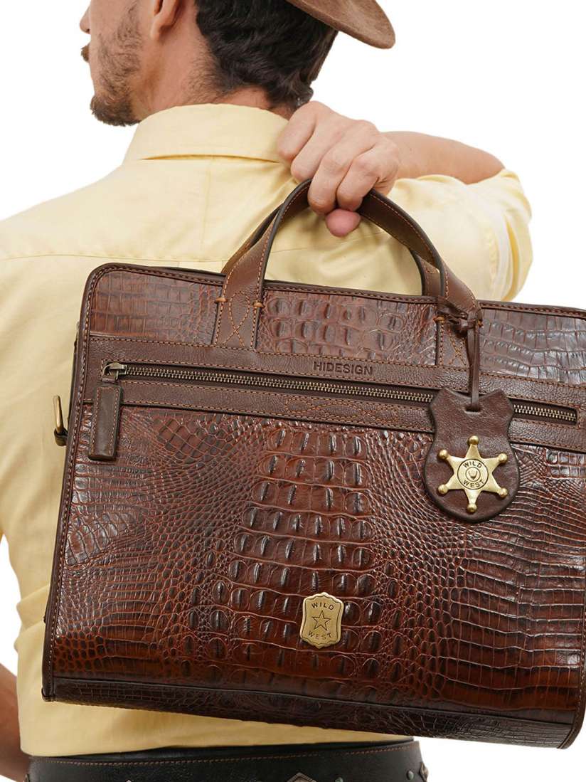 Buy Hidesign Textured Leather Structured Briefcase Shoulder Bag with Applique Handbags for Men 30582444 Myntra
