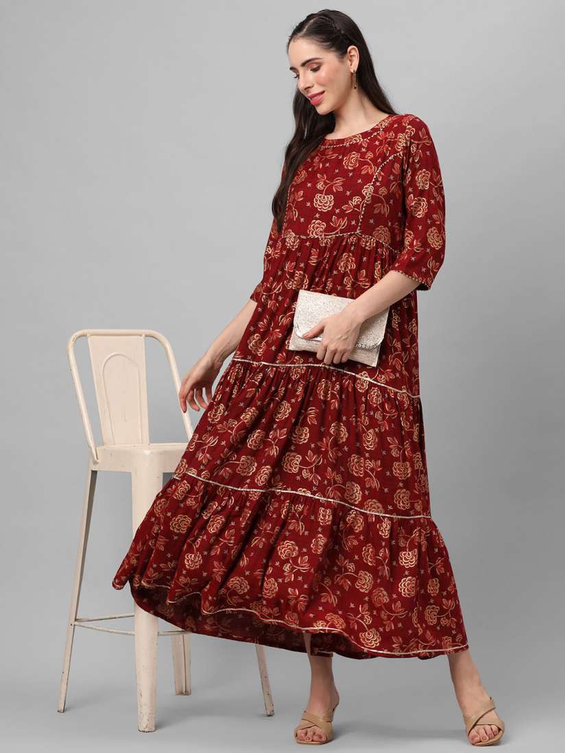Buy Shree Women Floral Print Liva Maxi Dress Dresses for Women 30640478 Myntra