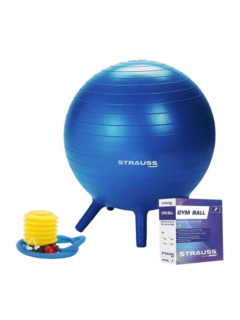 Buy STRAUSS Anti Burst Rubber Gym Ball Stability Legs with Free Foot Pump Blue Workout Accessories for Unisex 30621526 Myntra