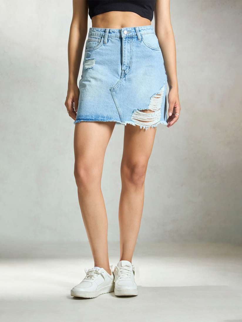Buy Virgio Women Straight Distressed Denim Mini Skirt Skirts for Women 30448568 Myntra
