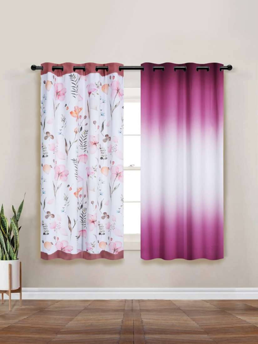 Buy Myntra Elegant Homes Violet White Set of 2 Floral Window Curtain Curtains and Sheers for Unisex 30465130 Myntra