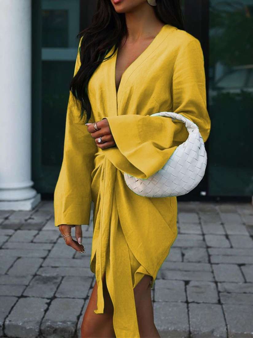 Buy StyleCast V Neck Flared Sleeves Wrap Mini Dress Dresses for Women 30453006 Myntra