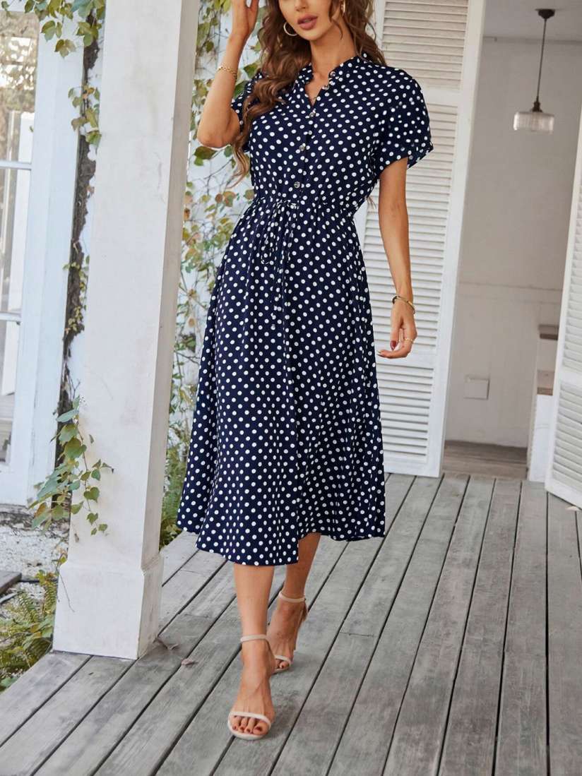 Buy StyleCast Polka Dot Printed Extended Sleeves Fit Flare Midi Dress Dresses for Women 30449570 Myntra