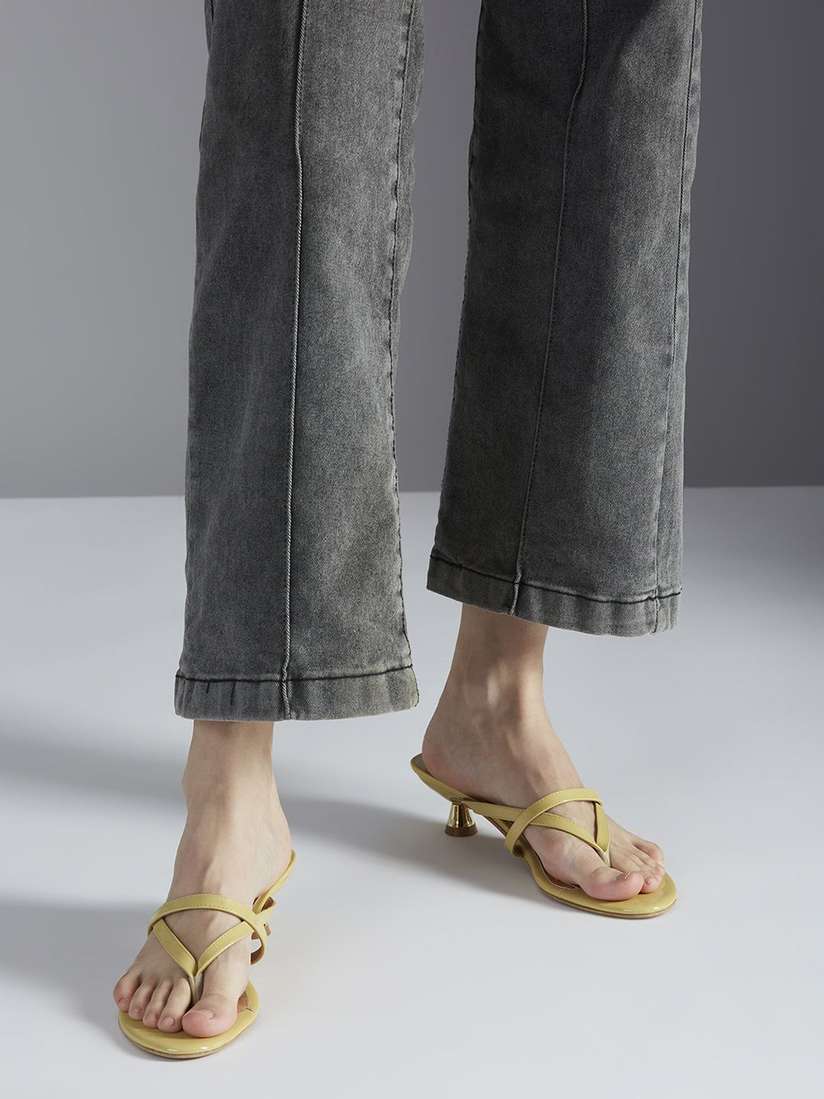 Myntra Lemon Kitten Heels Inc Strappy Synthetic Open Toe Kitten Heels