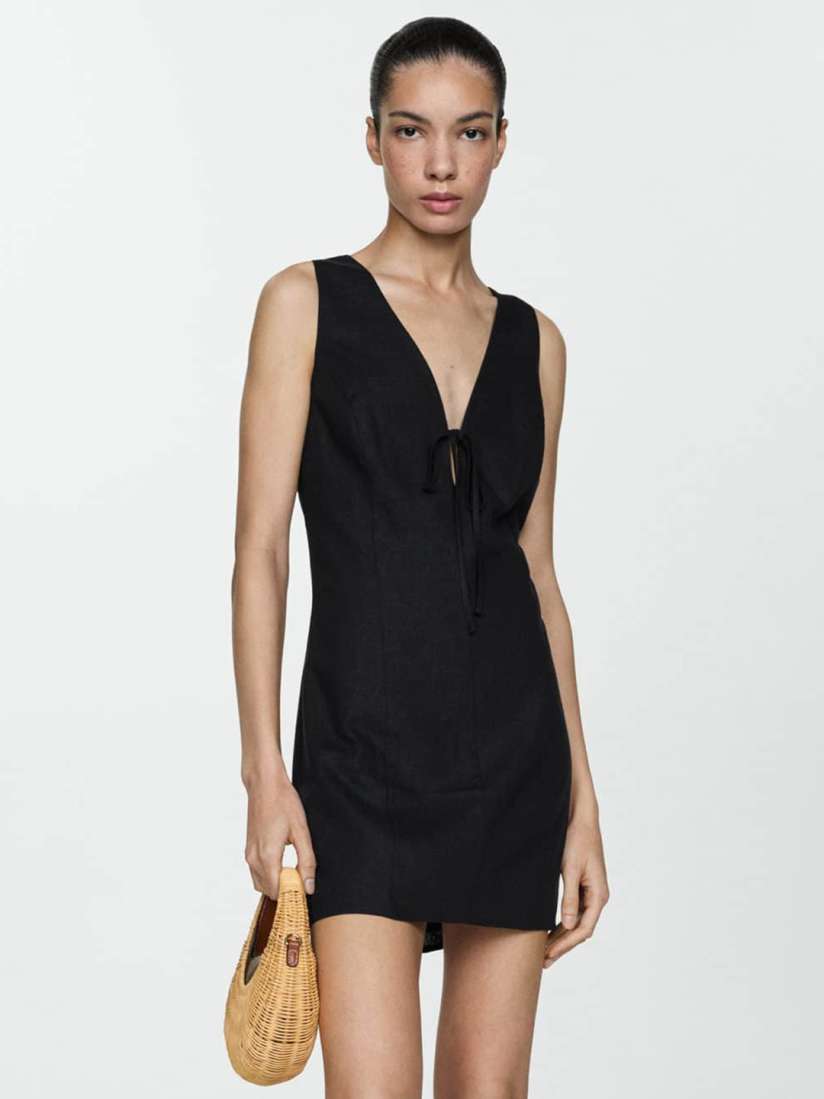 Mango black linen dress best sale