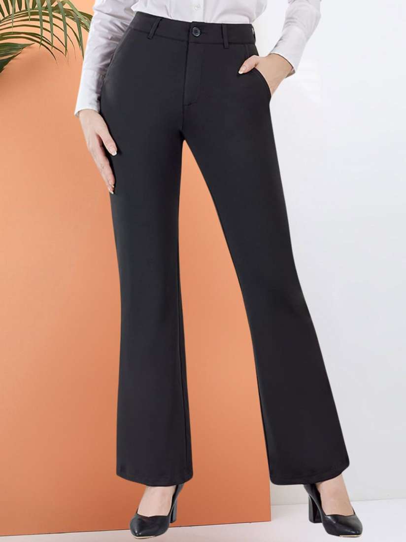 Buy BAESD Women Relaxed Straight Leg Slim Fit High Rise Bootcut Formal Trousers Trousers for Women 30447425 Myntra