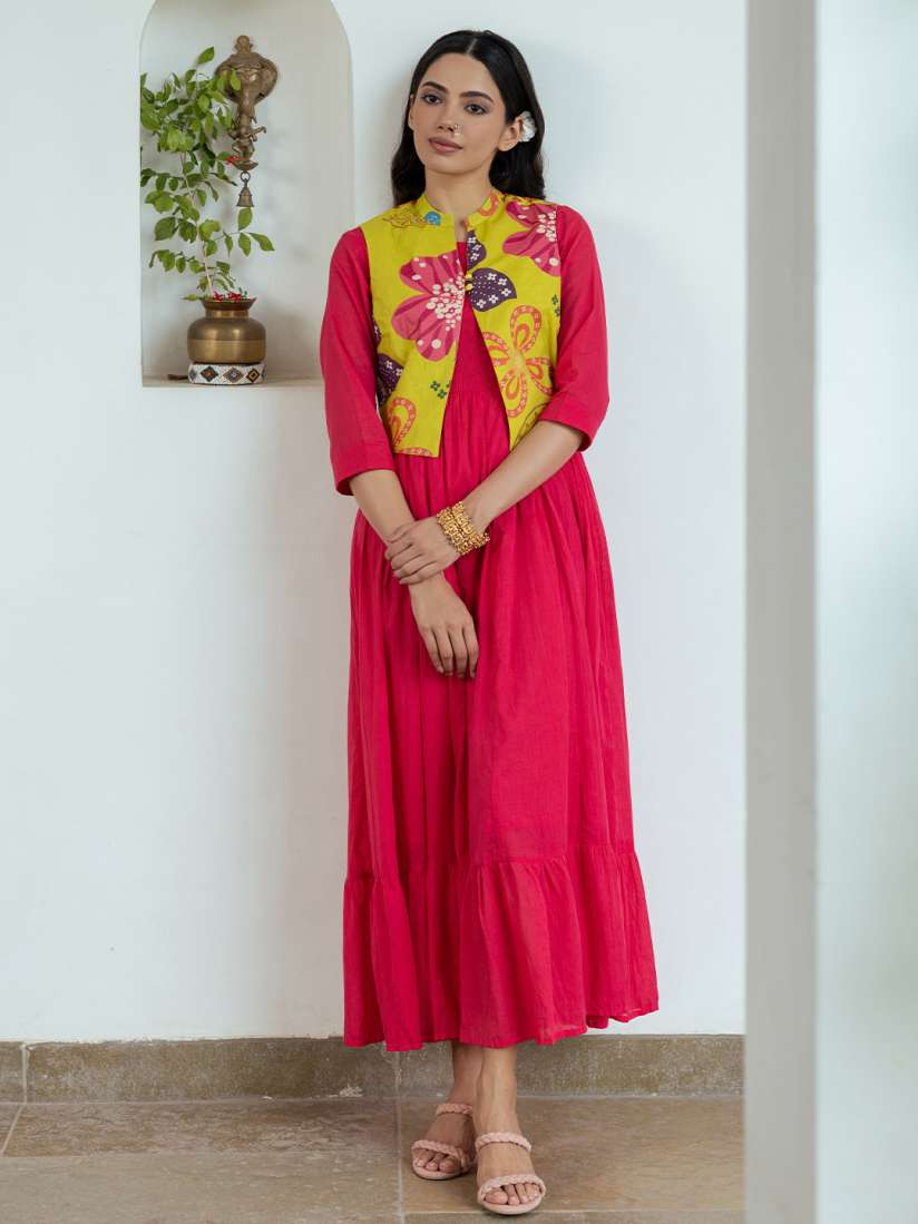 Buy FASHOR Cotton Maxi Dress with Floral Printed Short Jacket Dresses for Women 30544303 Myntra