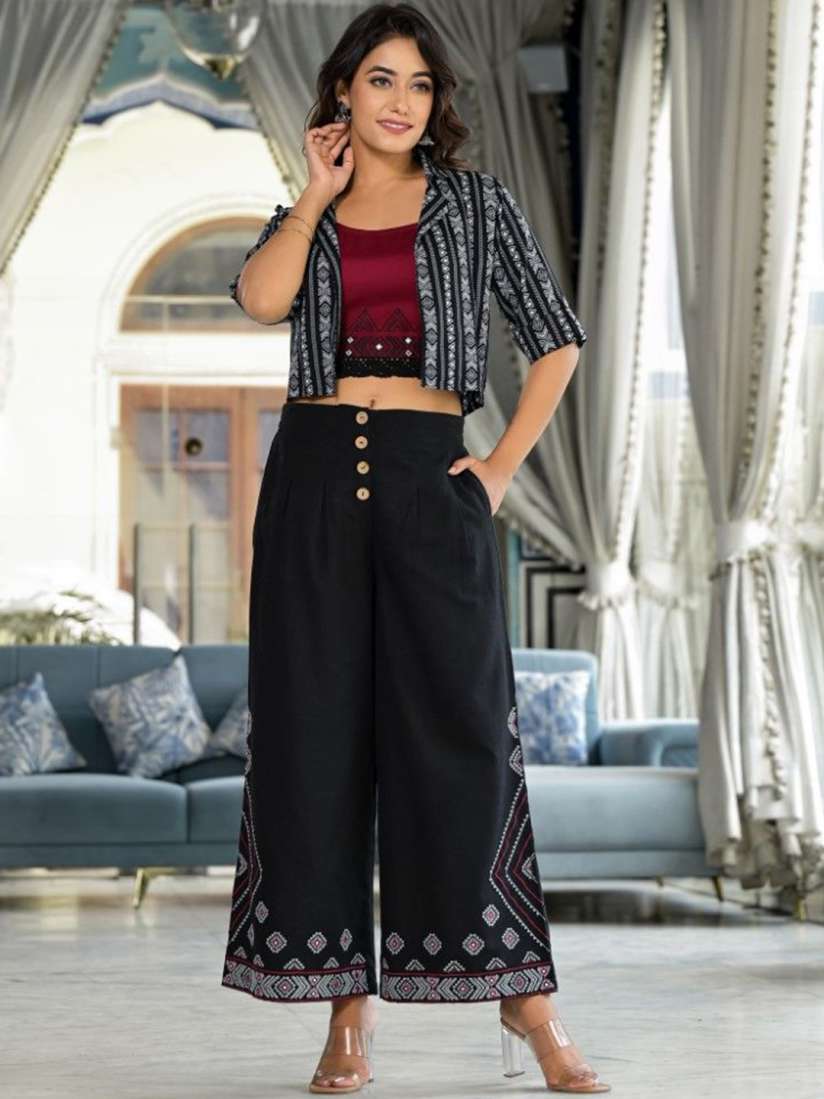 Buy Juniper Geometric Printed Top Palazzos With Shrug Co Ords for Women 30653715 Myntra