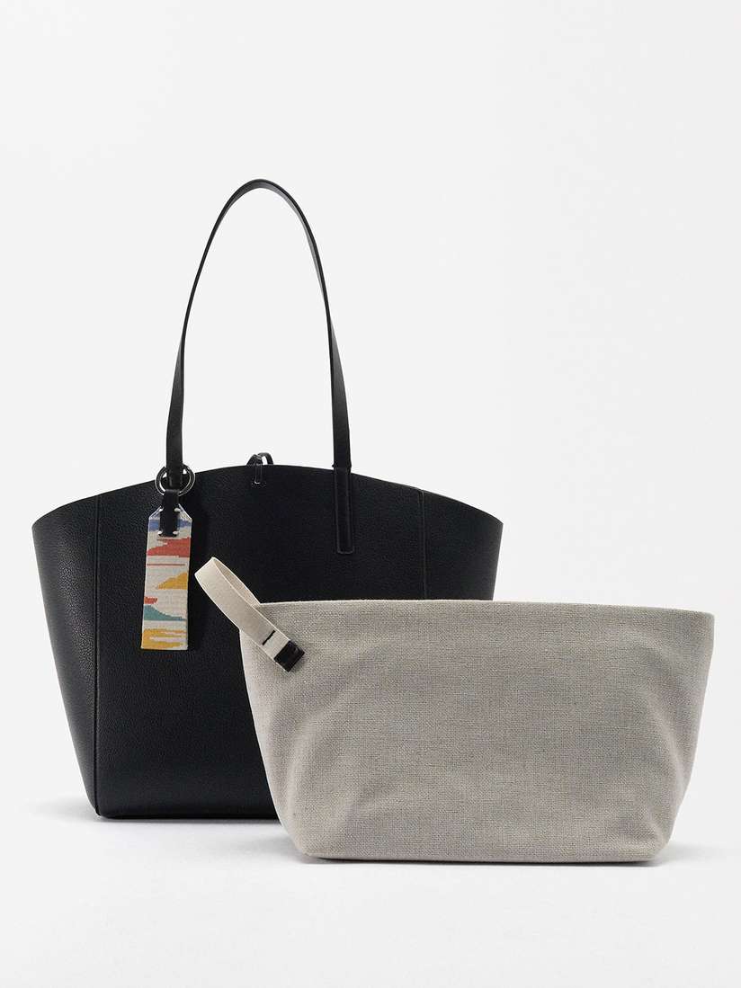 Leather Parfois Shopper PARFOIS Black Shopper Bag With Pendant For