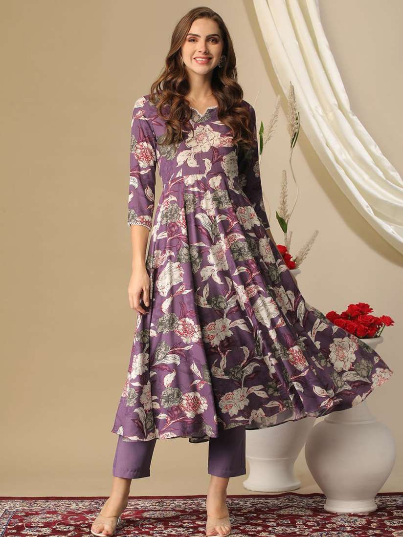 Buy GoSriKi Floral Printed Notched Neck Anarkali Kurta With Trousers Kurta Sets for Women 30684089 Myntra