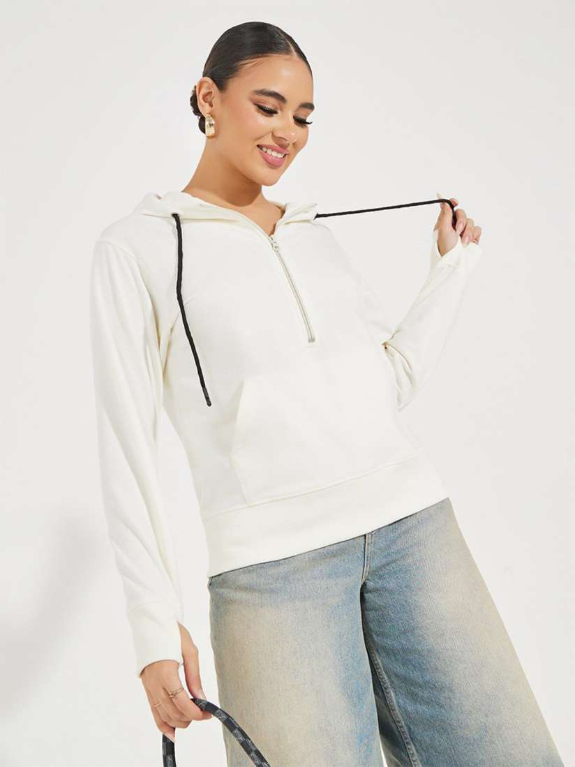 Buy Women Regular Length Regular Fit Half Zipper Sweatshirt Hoodie Sweatshirts for Women 30691436 Myntra