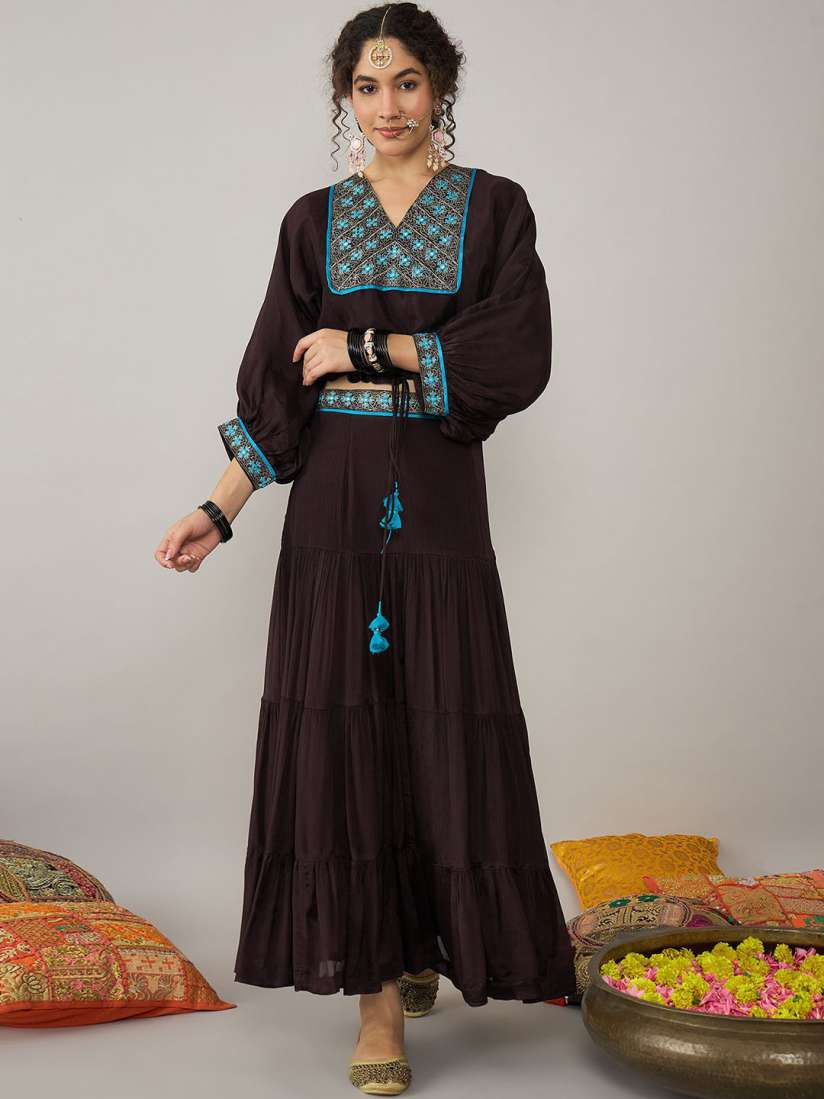 Buy STADO Embroidered Organic Cotton Crop Top With Tiered Maxi Skirt Co Ords for Women 30698761 Myntra