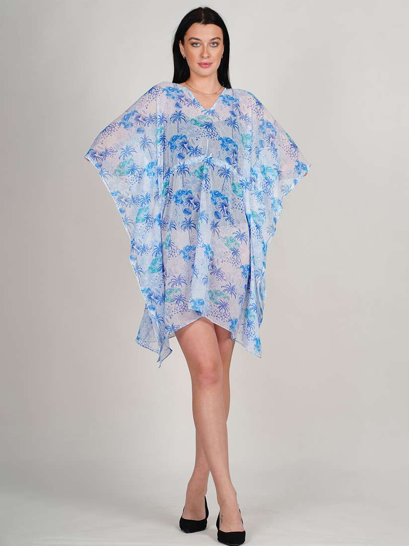 Buy ravi rajoria Printed Kimono Sleeve Crepe Kaftan Maxi Dress - Main Image