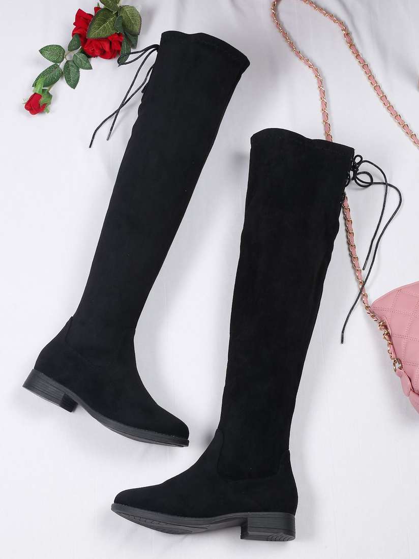 Slouch Boots Black Boots Flat Heel Flat N Heels Women High-Top