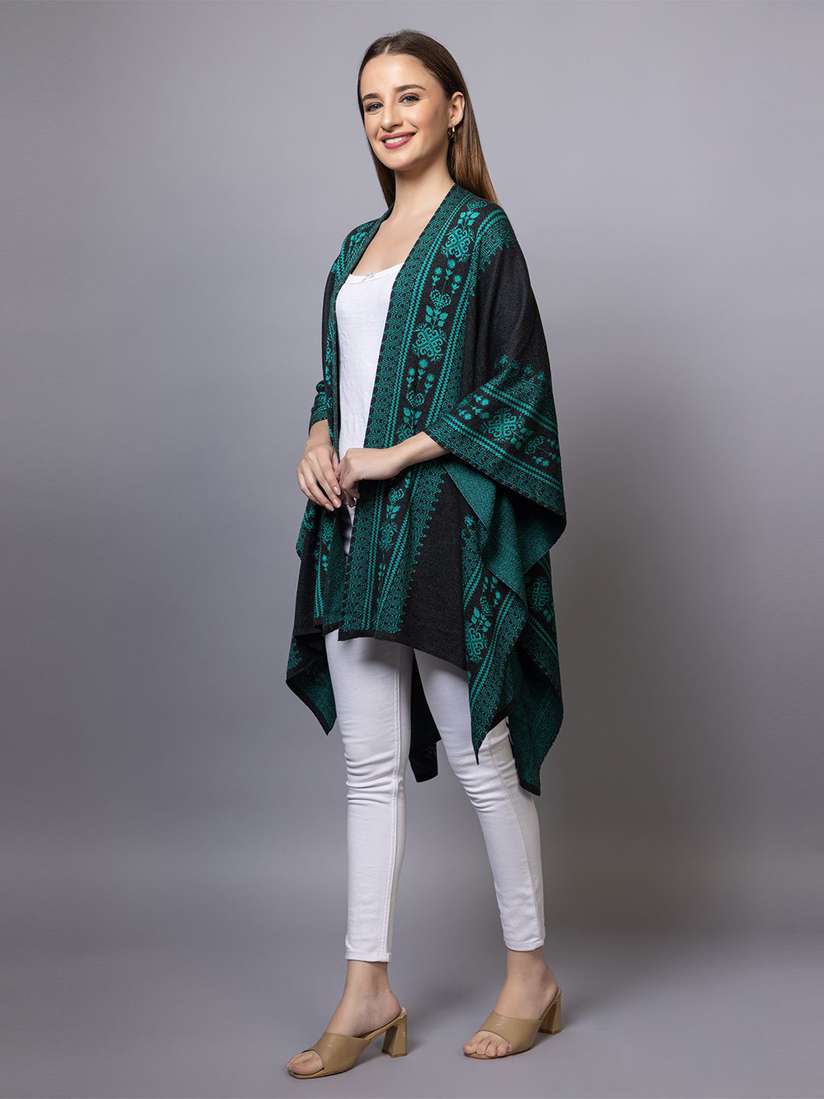 Buy Anouk Charcoal Floral Printed Winter Open Front Shrug Shrug